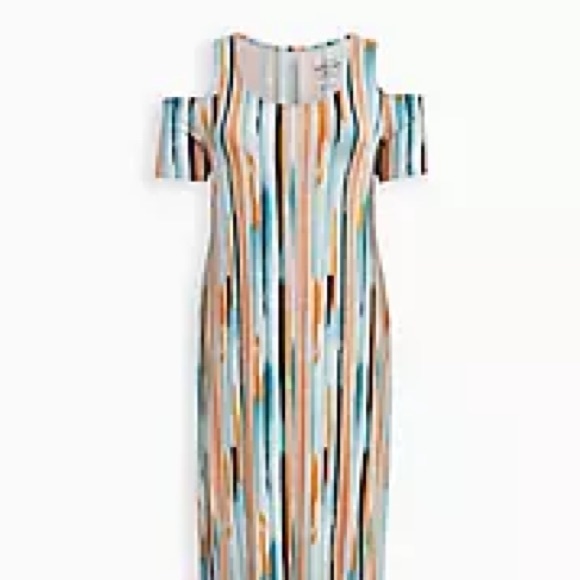 TORRID COLD SHOULDER ABSTRACT STRIPED DRESS NWT 1X - Picture 3 of 3